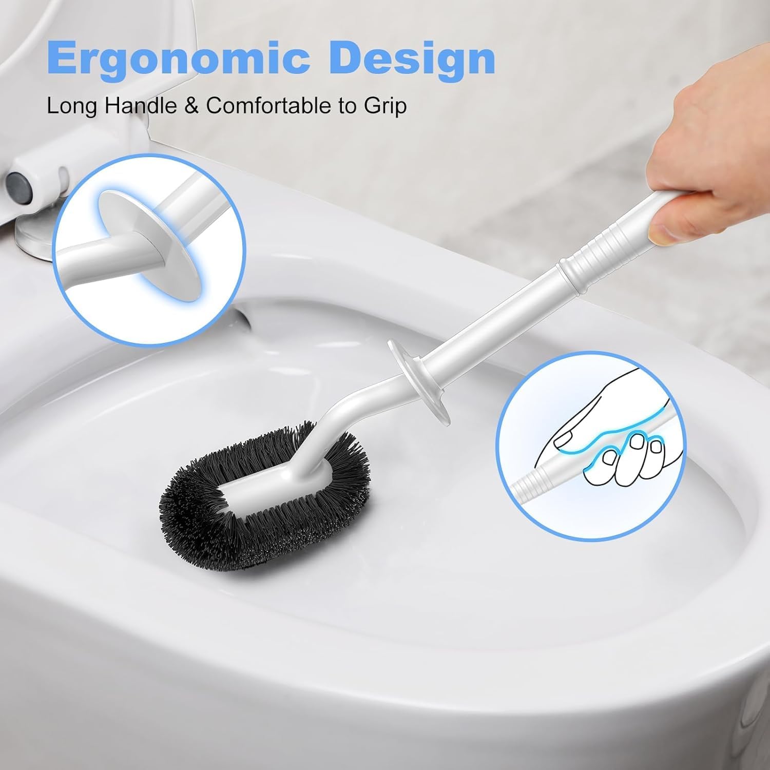 Thumbnail 4 de HAMITOR Curved Toilet Bowl Brush Holder Set with Hidden Holder for Small Spaces