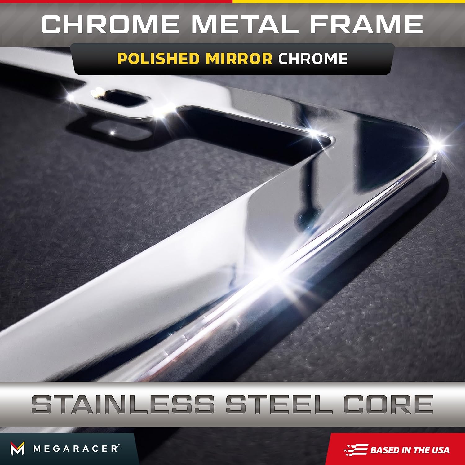Thumbnail 1 de Polished Mirror Chrome Thin License Plate Frames (2-Pack) — Stainless Steel, Rattle-Free, Rust-Free, Street Legal