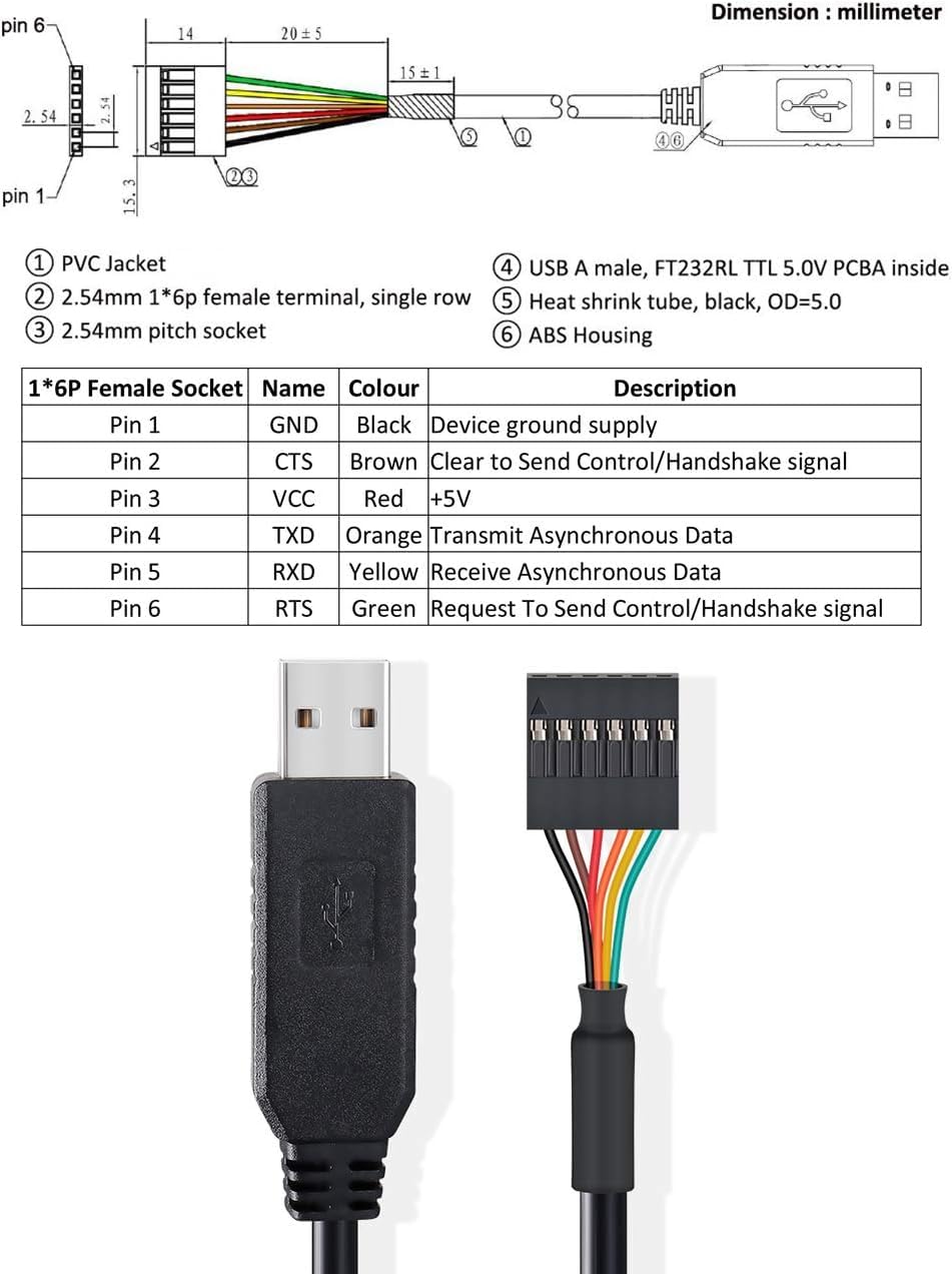 Detalle de DTECH FTDI FT232RL USB‑zu‑TTL Adapter 1,8 m