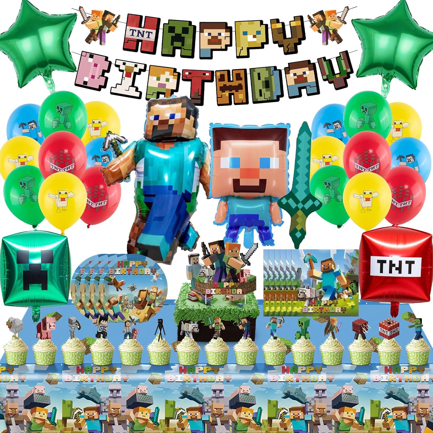 Thumbnail 3 de Milygobam 12PCS Birthday Balloons – Foil Balloons for Helium, 4-Sided Display Square, Cartoon Gaming Theme