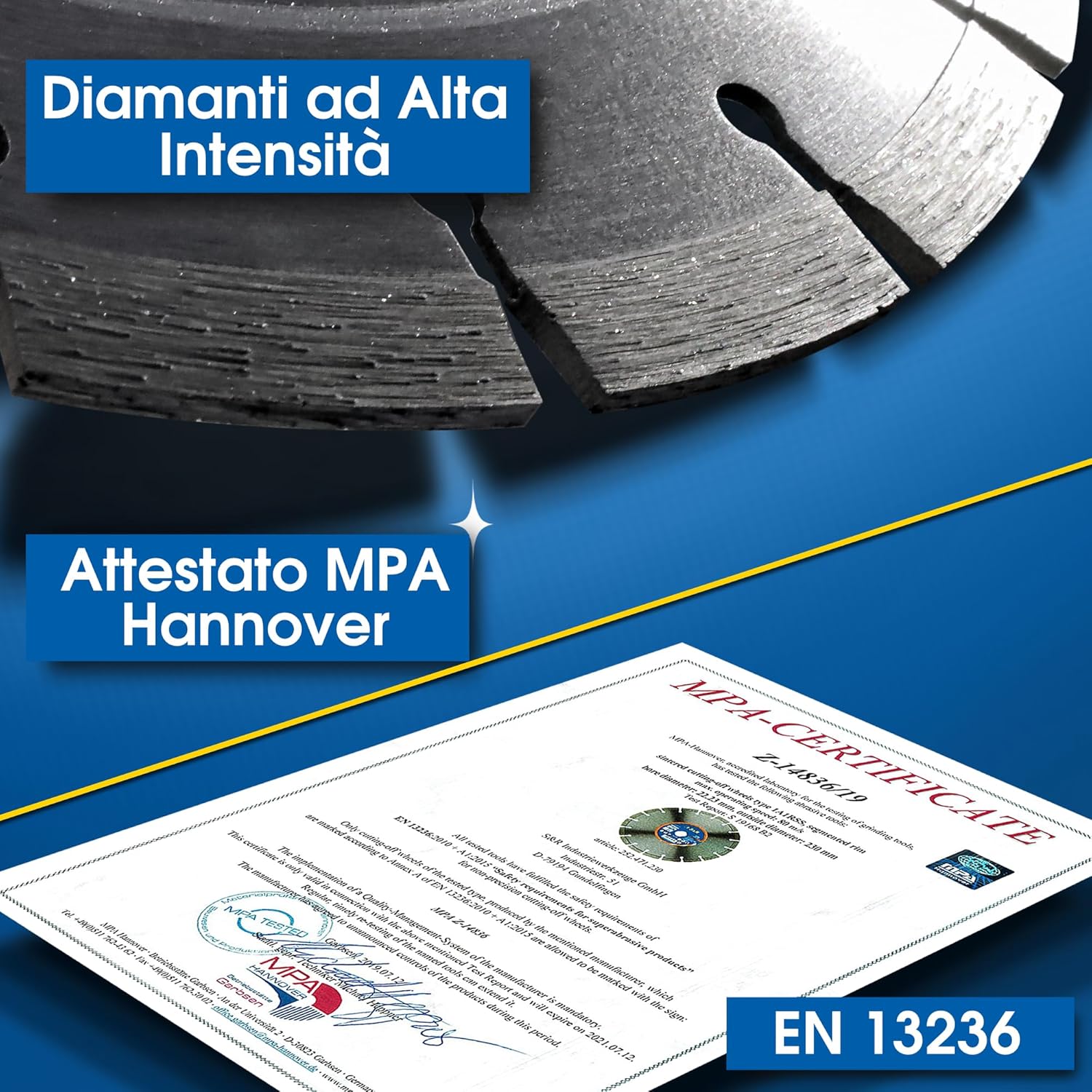 Detalle de S&R Disco Diamantato per smerigliatrice 230 x 22,2 mm Turbo a taglio a secco