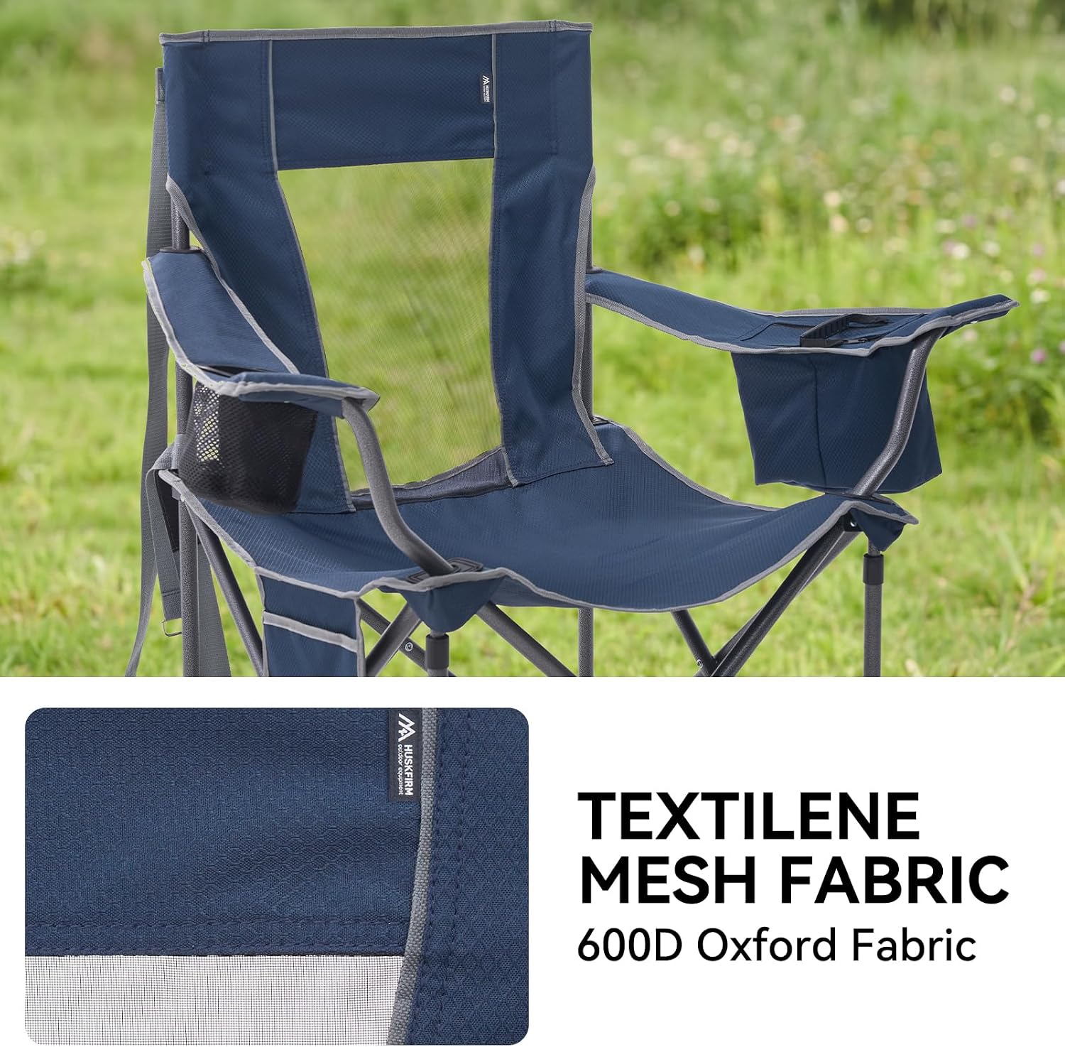 Detalle de Huskfirm 2 Pack Oversized Camping Chairs: Heavy-Duty Folding Lawn Chairs with Cooler and Cup Holders