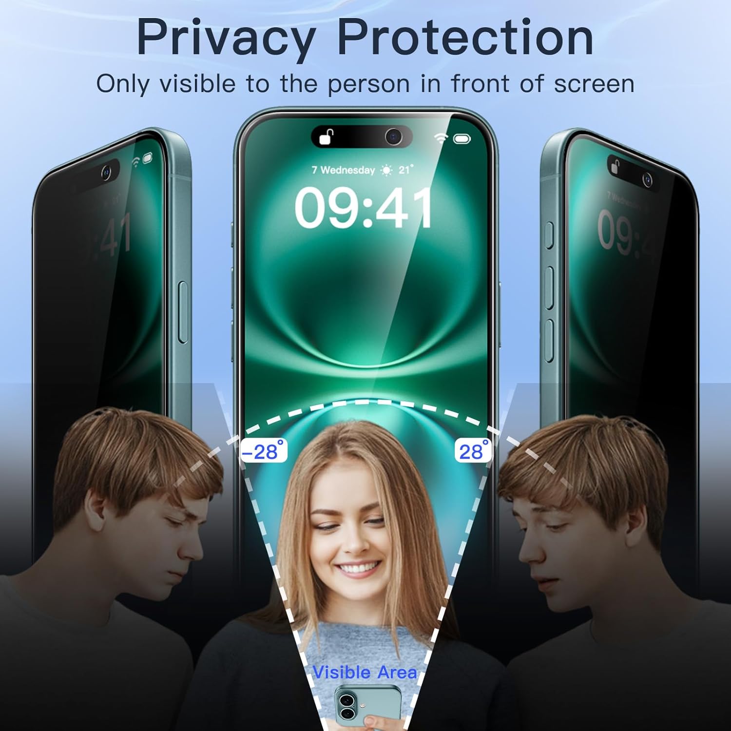 Detalle de JETech 1325- Privacy Screen Protector for iPhone 16 Plus, 2-Pack, 9H Glass