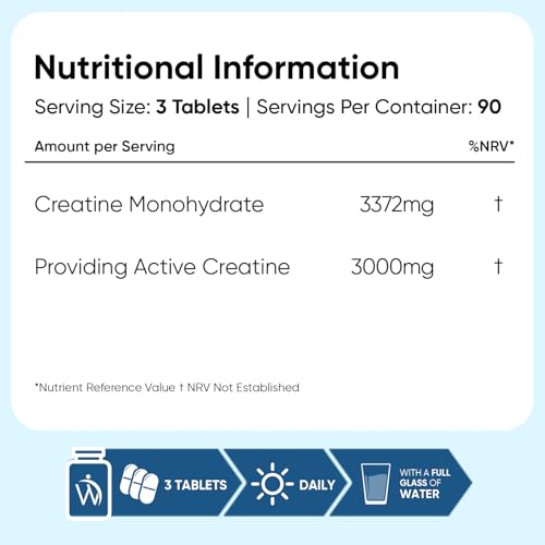 Thumbnail 6 de WeightWorld Creatine Monohydrate 3000mg – 270 Vegan Tablets (3 Months Supply)