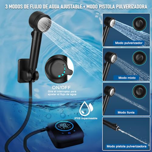Detalle 2 de Spopal Ducha Portátil para Camping 8000mAh: autonomía, filtros y 5 niveles de caudal