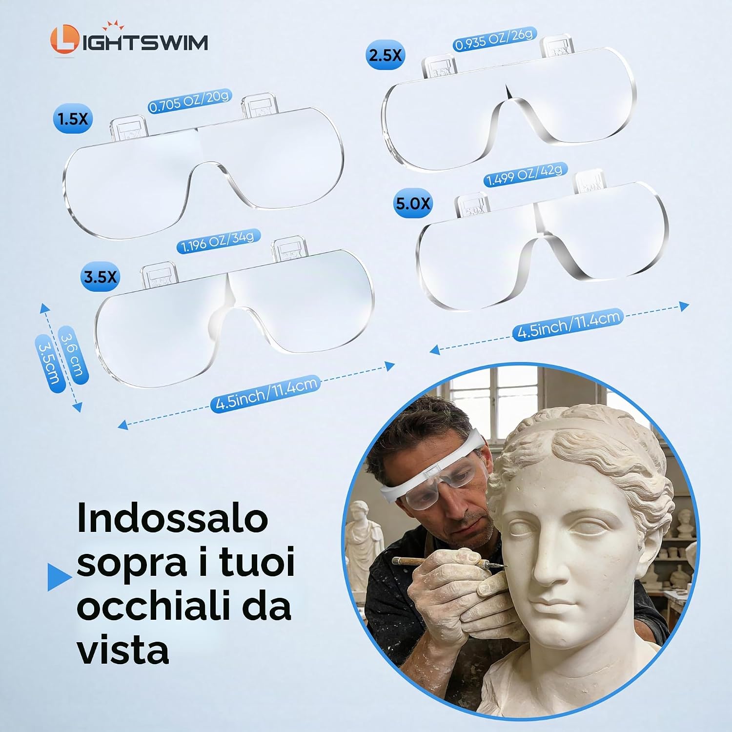 Thumbnail 2 de Lente d'ingrandimento LED Lightswim: 4 lenti intercambiabili, ricaricabile e mani libere