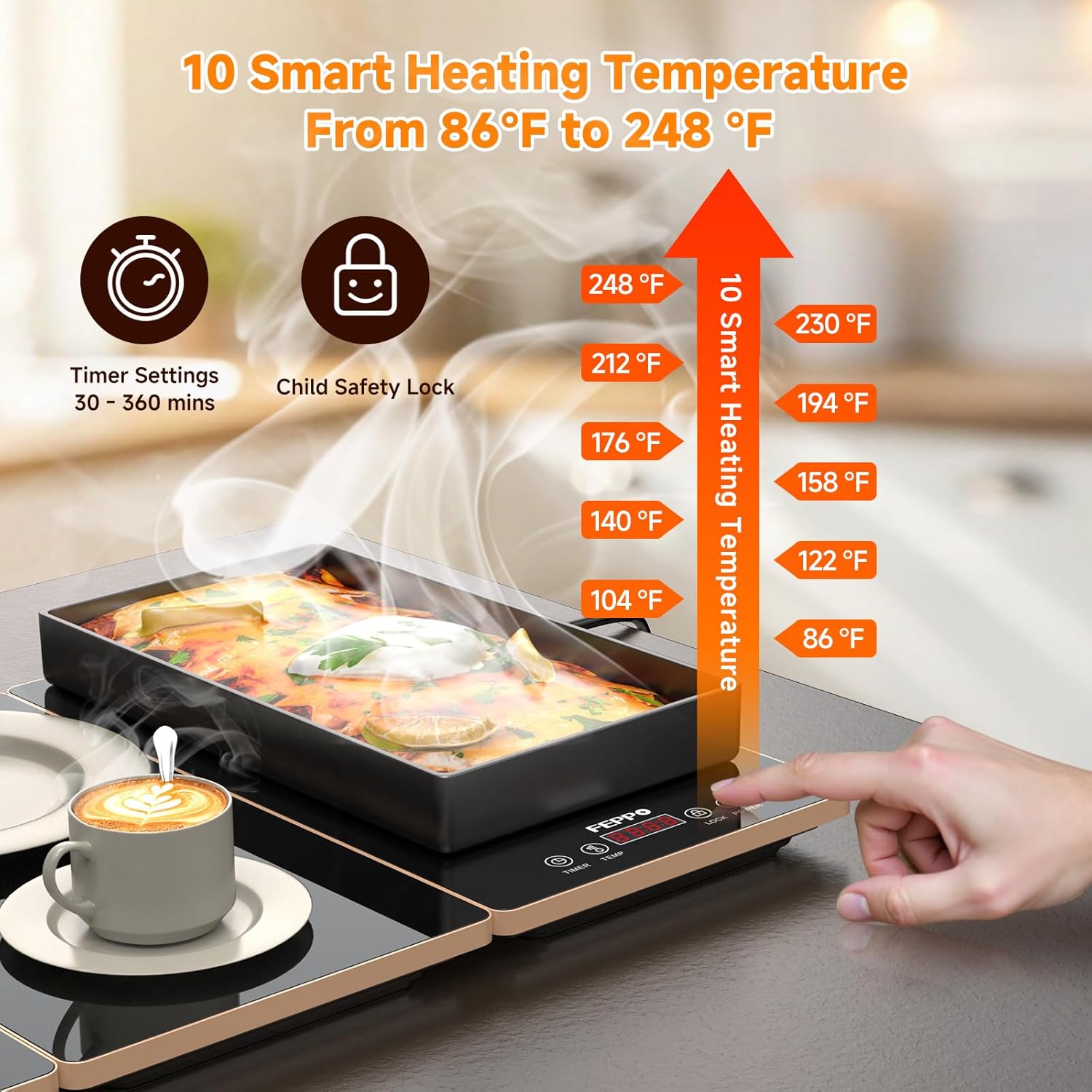 Thumbnail 3 de FEPPO Electric Warming Tray: 4-in-1 Modular Buffet Warmer with 33x15 Glass Surface