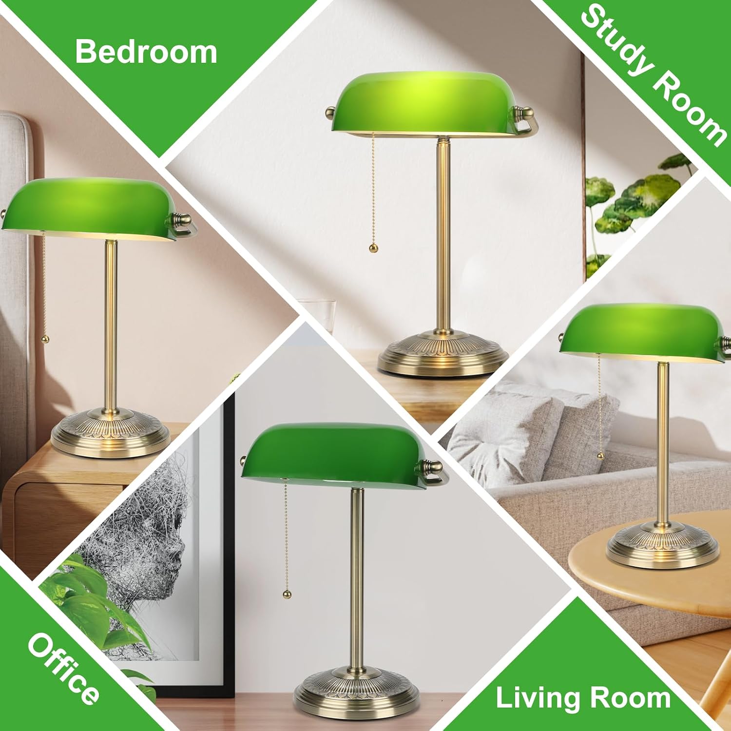 Thumbnail 6 de BNYFDC HD250808 Bankers Desk Lamp, Green Glass Shade and Brass Finish