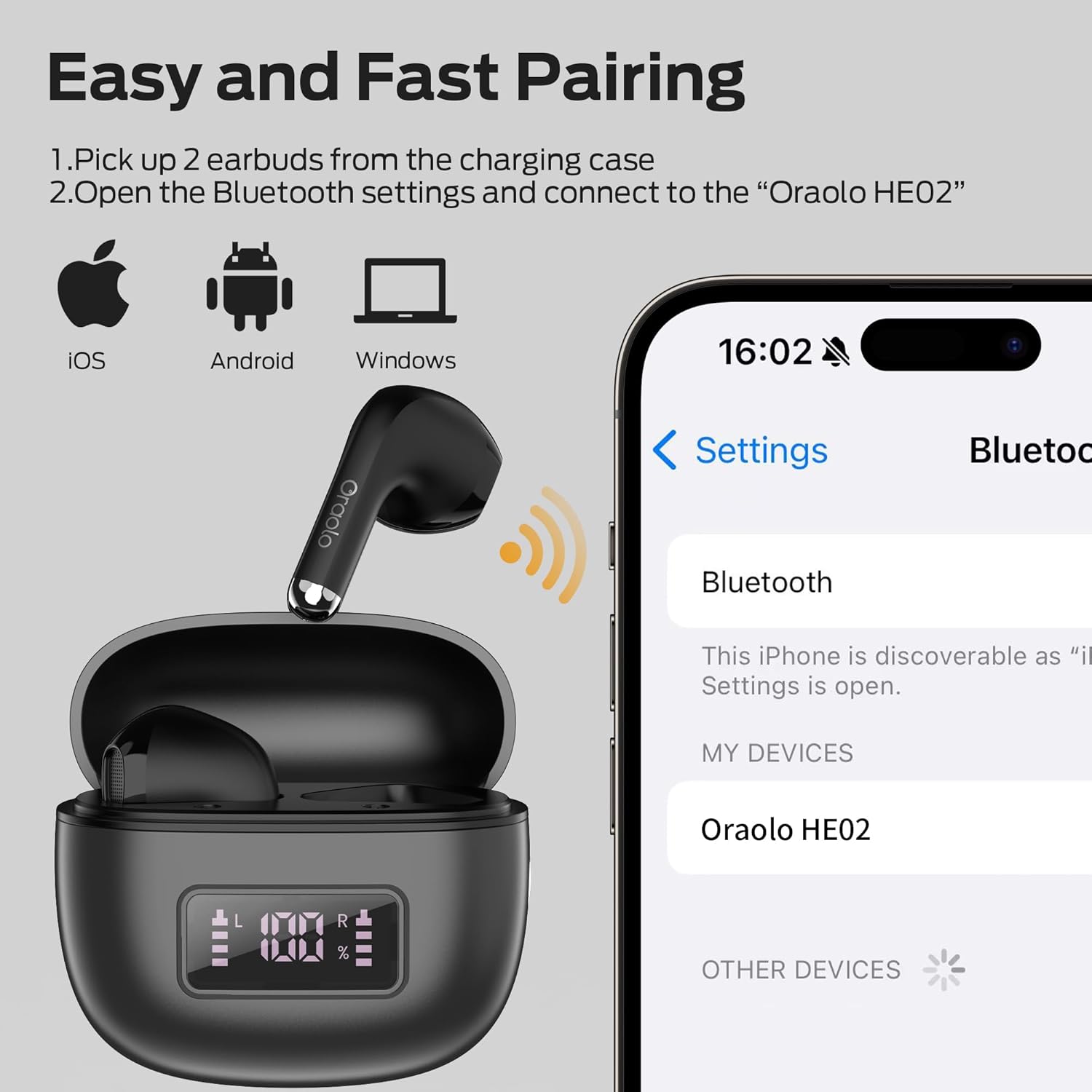 Detalle 2 de Oraolo Wireless Earbuds – In-Ear Headphones with ENC Noise Cancellation