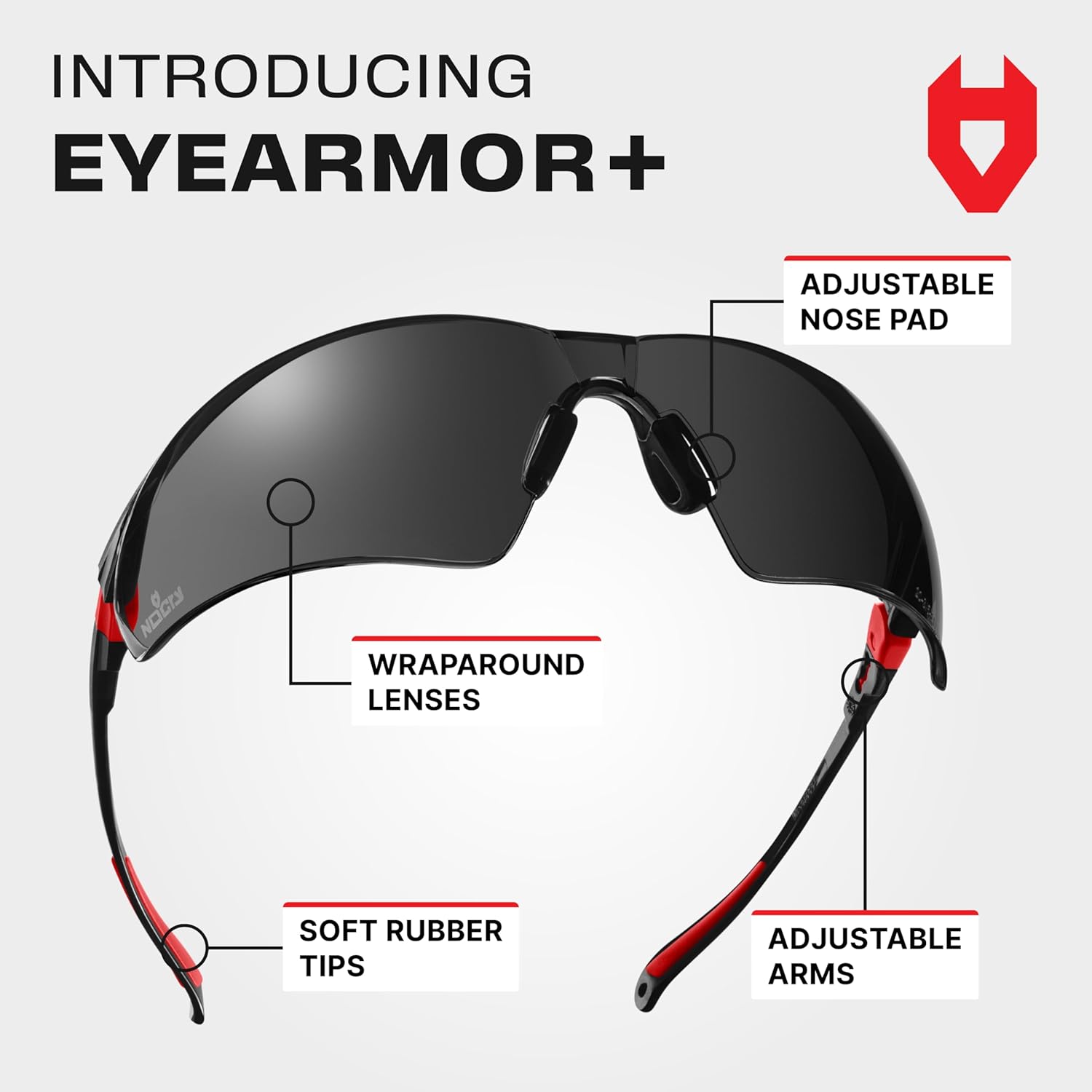 Thumbnail 1 de NoCry Safety Sunglasses with Green Tinted Wraparound Lenses (Black & Red) – UV400 PPE eye protection