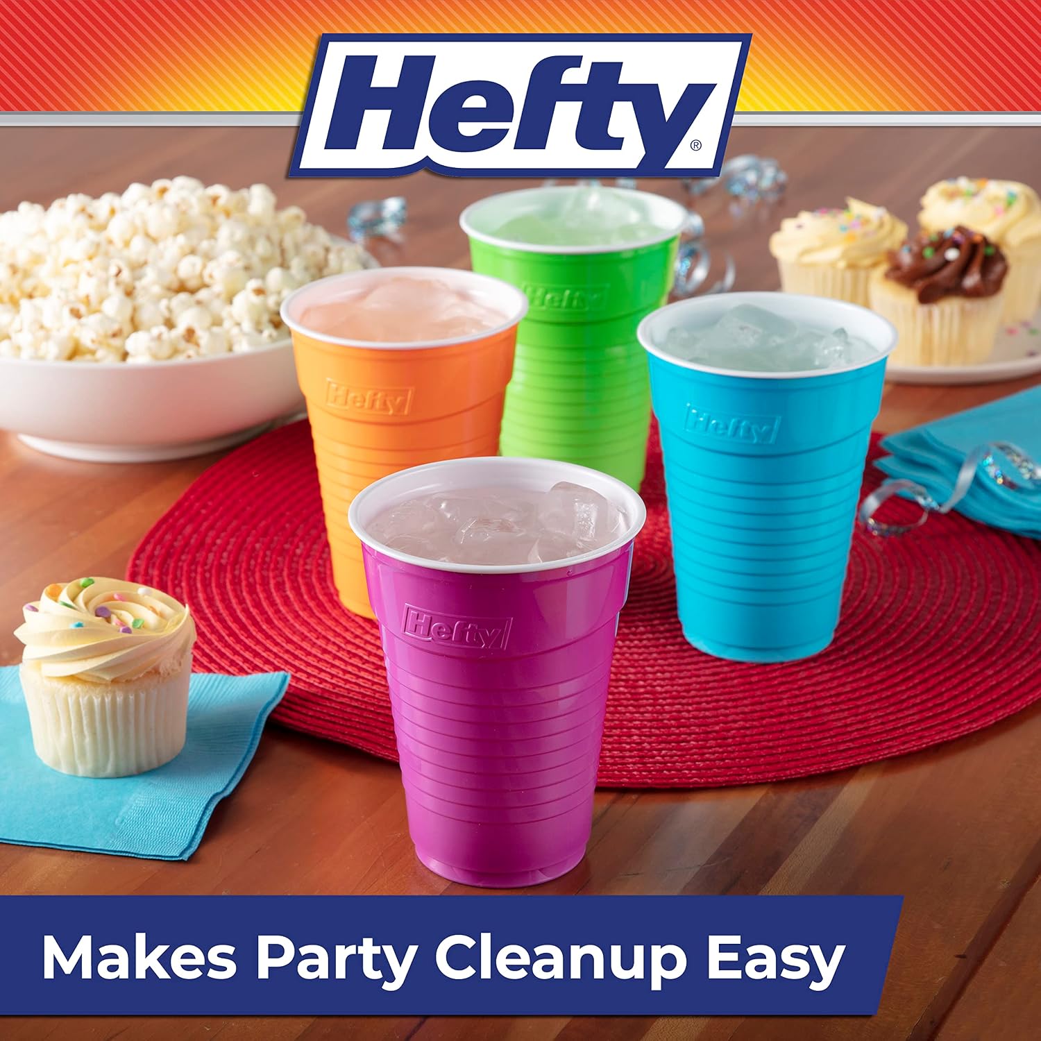 Thumbnail 6 de Hefty Party On Disposable Plastic Cups, 16 oz, 100 Count – Assorted Colors