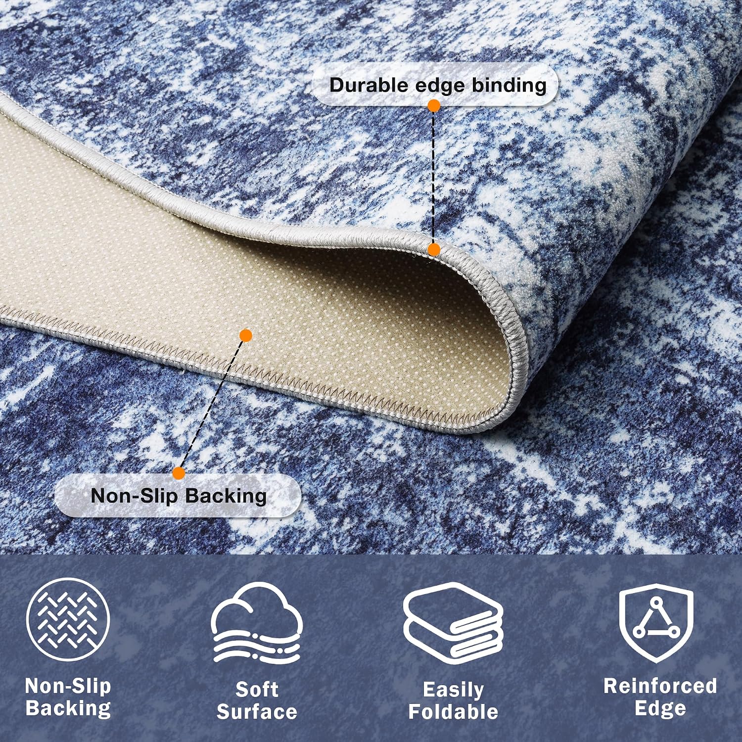 Detalle 2 de 8x10 Washable Area Rug Navy Light Gray