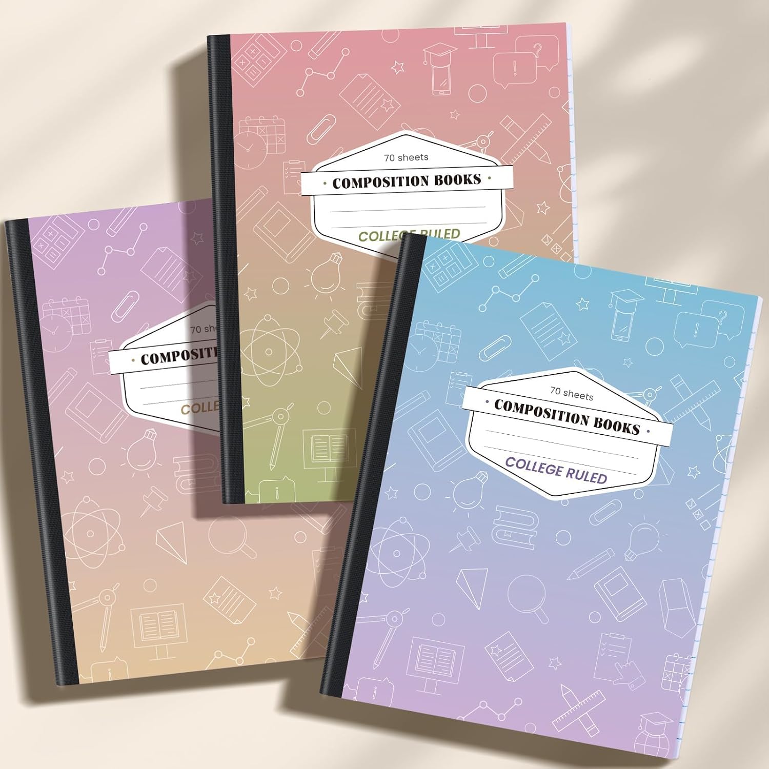 Detalle 1 de Oucaru 3-Pack Composition Notebooks, College Ruled, Pastel Gradient Covers