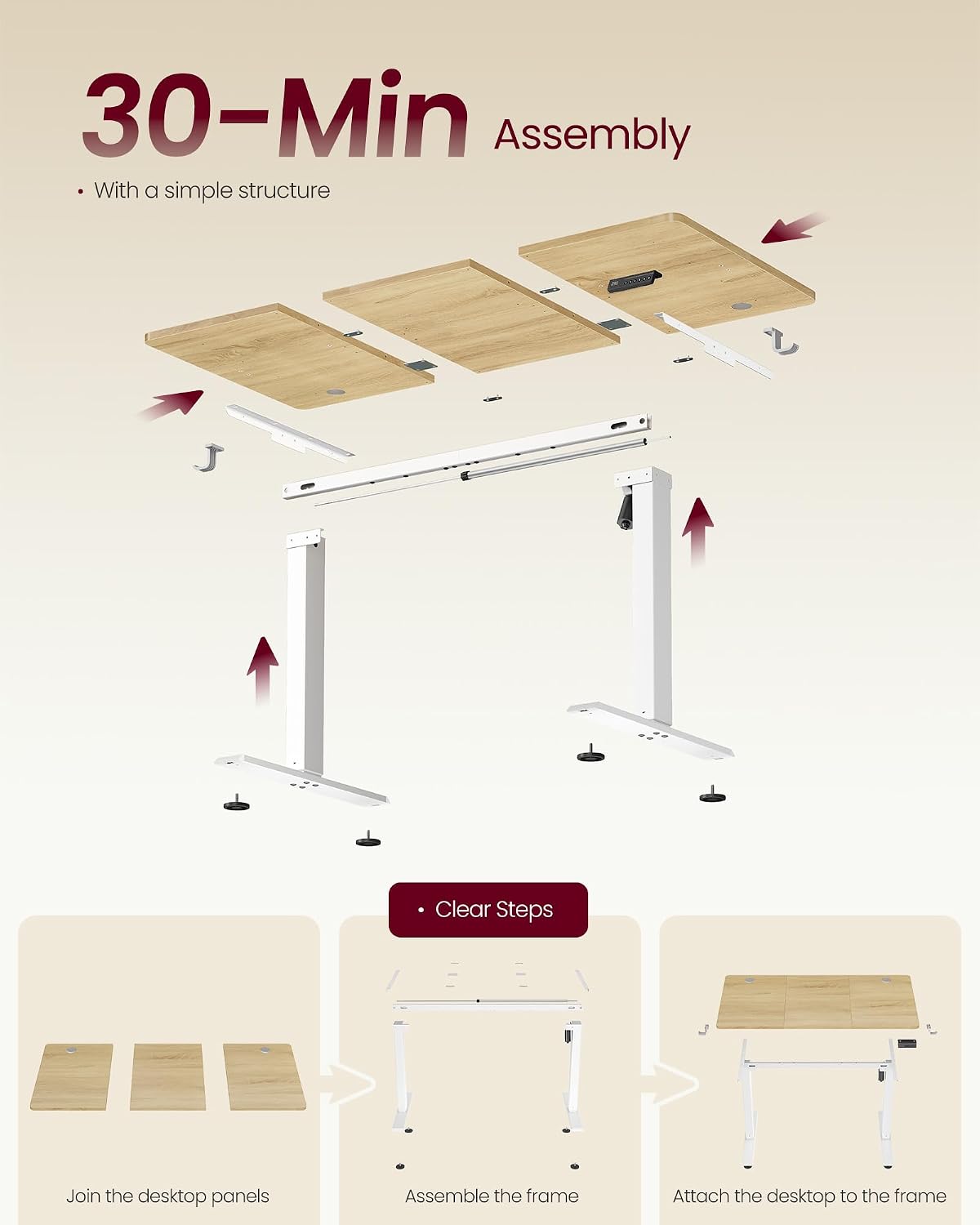 Thumbnail 6 de VASAGLE ULSD312YA02 Electric Standing Desk, 4 Memory Presets, Golden Oak