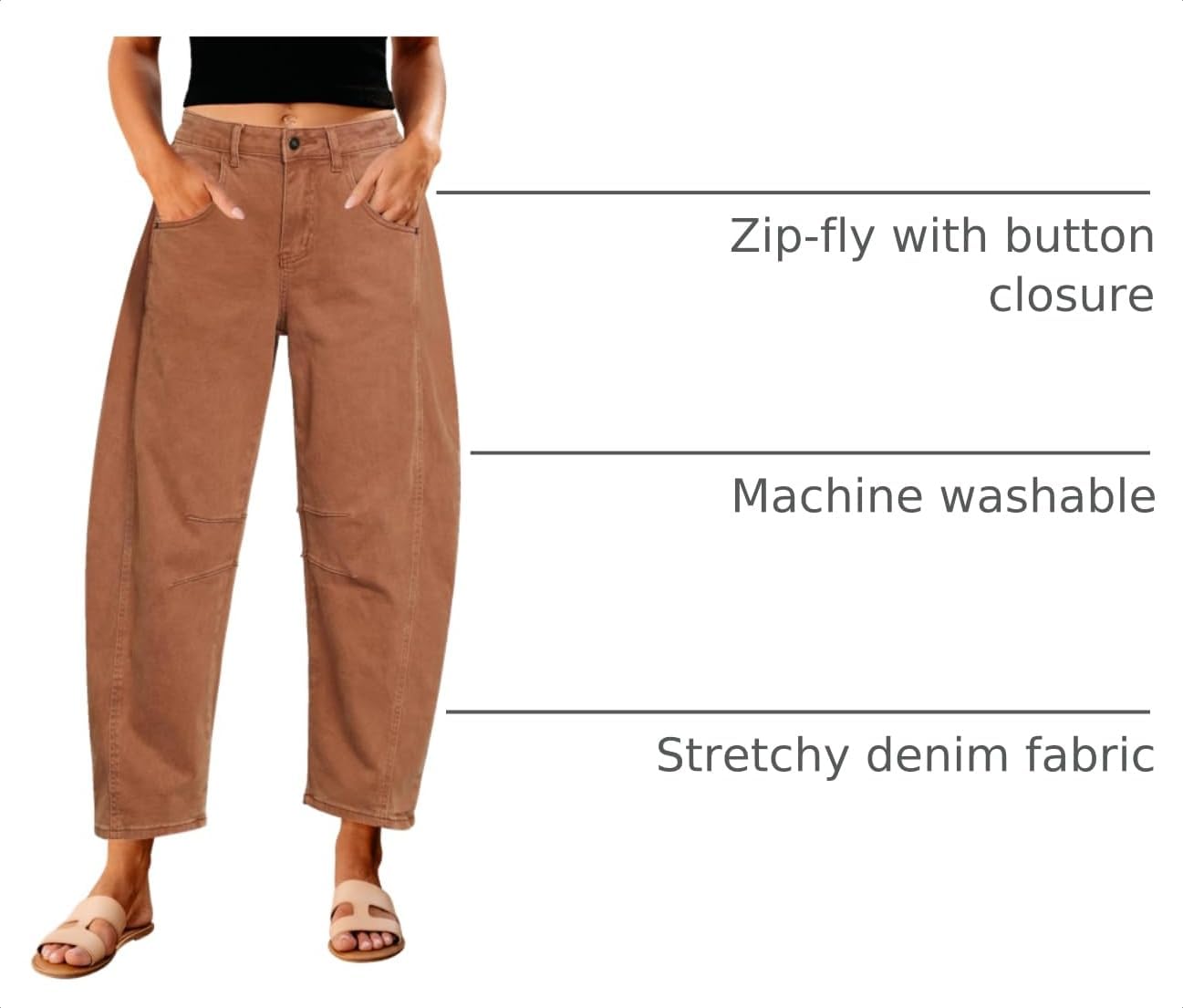 Detalle de GRAPENT Barrel Jeans for Women: High-Waisted Wide-Leg Denim Trousers