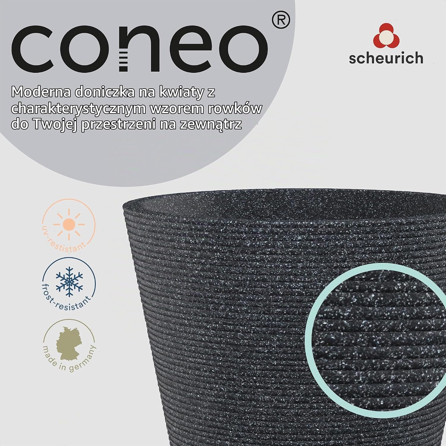 Detalle de Scheurich Coneo 57547 – donica 26 l, czarny granit, Ø 40 cm