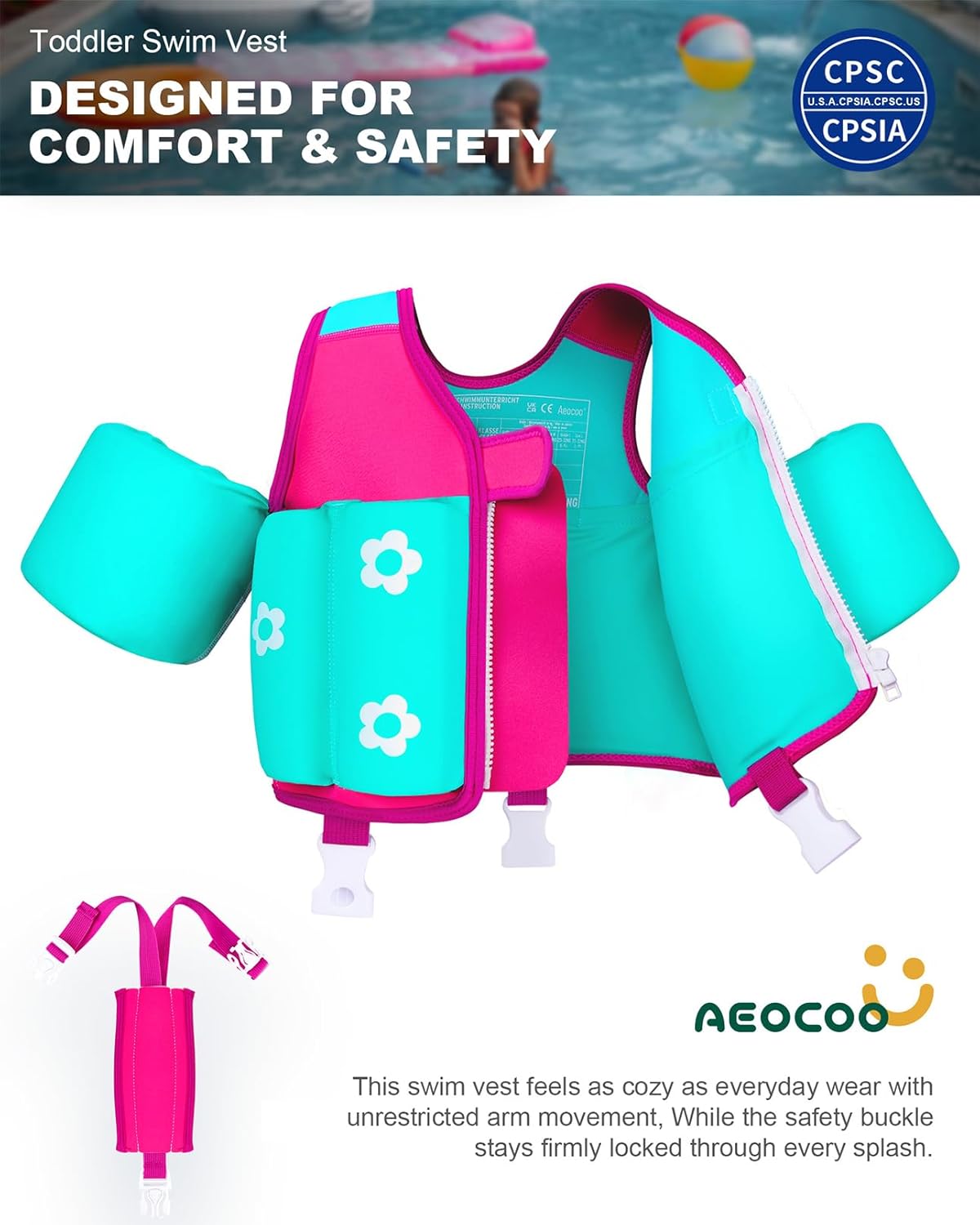 Thumbnail 1 de Kids Pool Floaties 1-9 Years Old Toddler Swim Vest with Adjustable Buoyancy