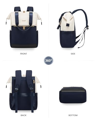Thumbnail 3 de LOVEVOOK Mochila para portátil de mujer, 14 bolsillos, beige y azul oscuro
