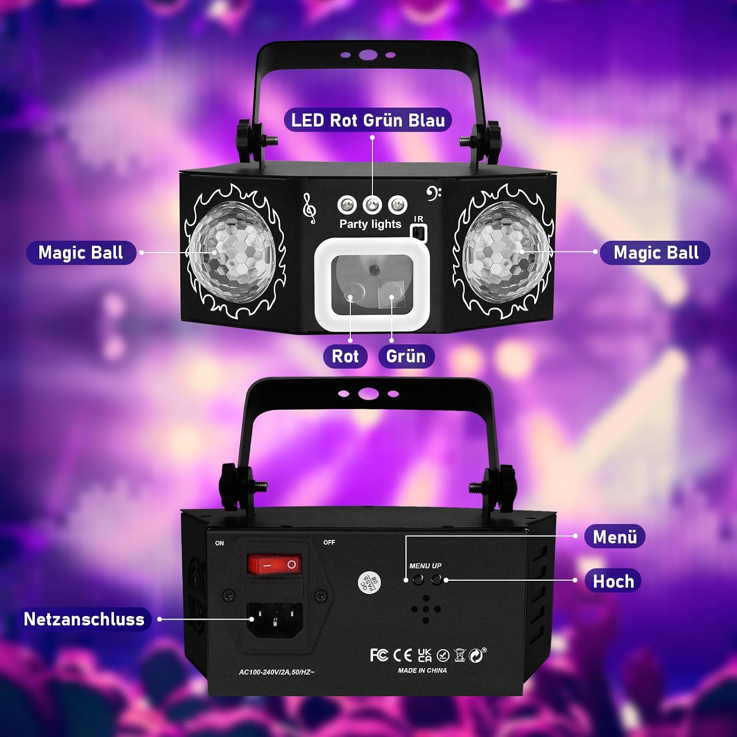 Detalle de Vicalo Discolicht Dual Disco Bälle RGB – Sound-aktivierte Partybeleuchtung für DJ, Club & Events