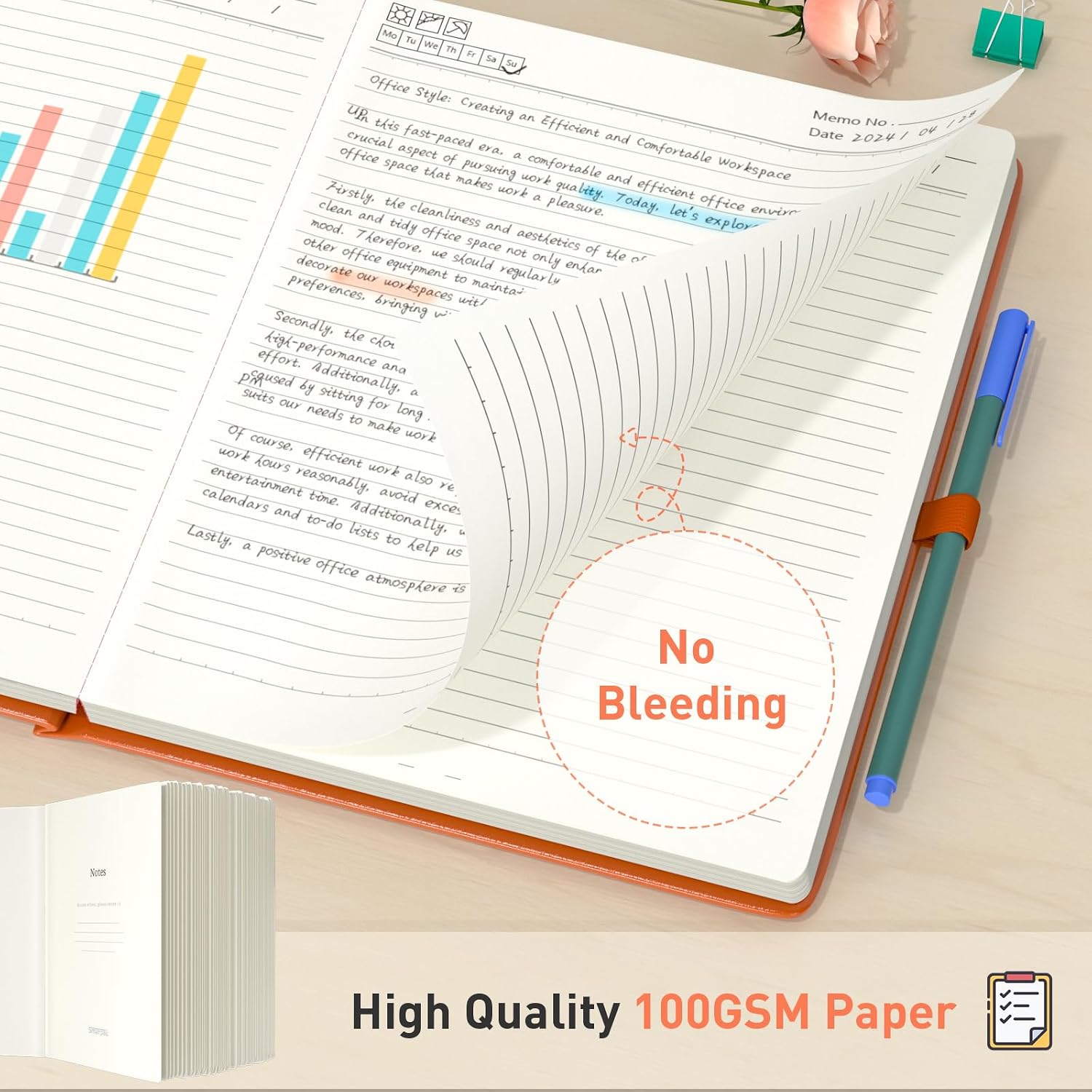 Thumbnail 2 de Smarpau 320 Pages College Ruled Notebook (B5, 19 x 25 cm) – Orange hardcover leather-style journal with index tabs