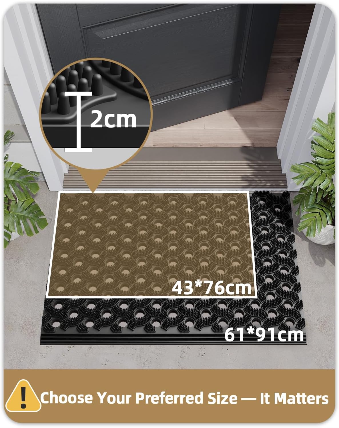 Detalle de COLOR&GEOMETRY Zerbino Esterno in TPE Ultra Resistente alle Intemperie – 61x91 cm, Nero