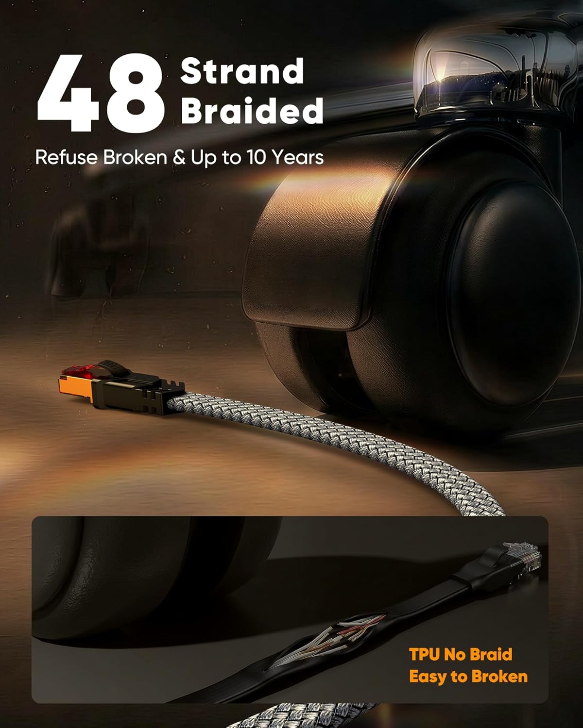 Thumbnail 5 de Snowkids Cat 8 Ethernet Cable 50 ft: Braided, Heavy-Duty, 40 Gbps