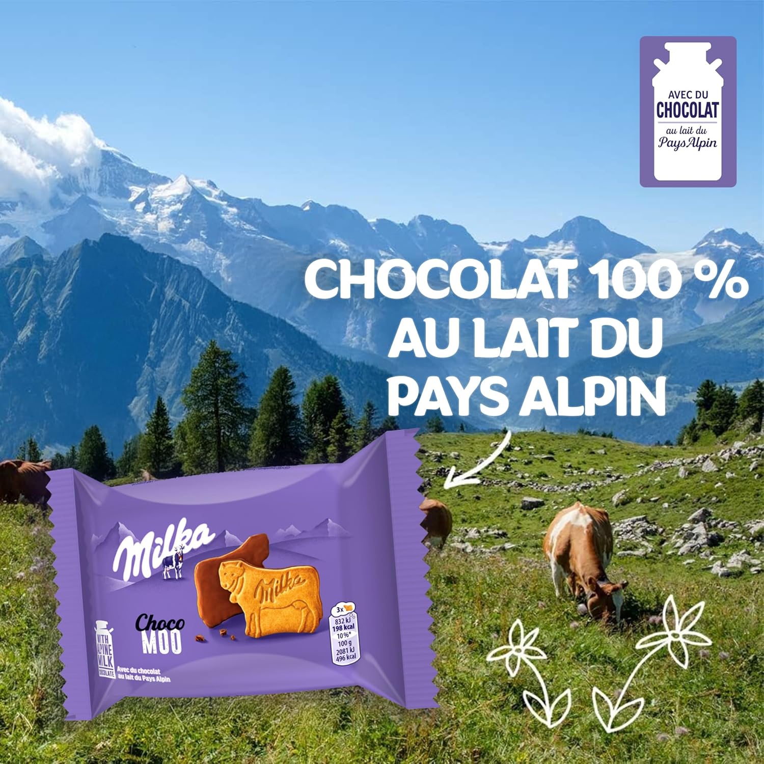 Detalle de Milka Choco Moo - Biscuit nappé au chocolat au lait, Présentoir 24 paquets (40 g chacun)