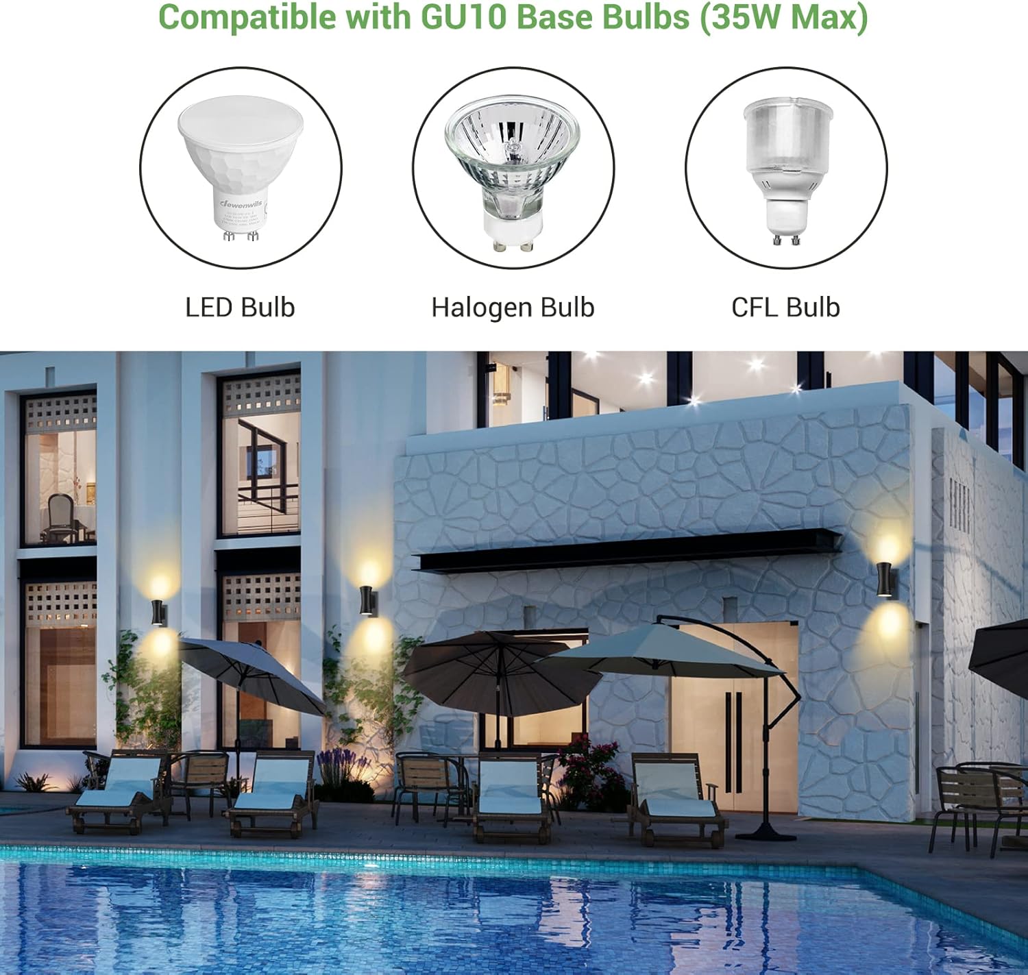 Thumbnail 5 de EDISHINE Up Down Outside Lights (Waterproof IP44) – Outdoor Wall Lights 2 Pack, Matte Black