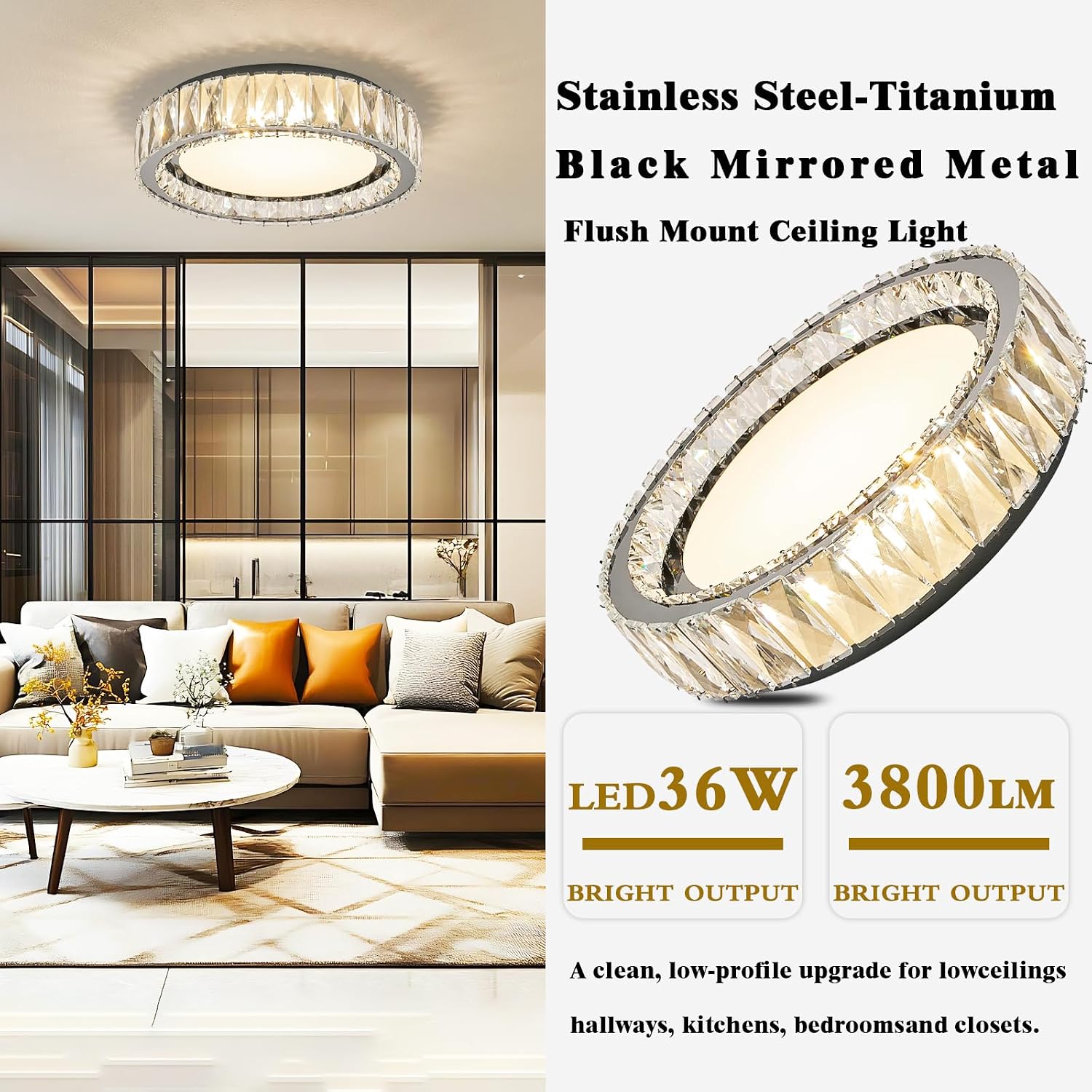 Detalle de MS MU SHE SHU ZI CA8817 15-Inch Dimmable Crystal Flush-Mount Ceiling Light