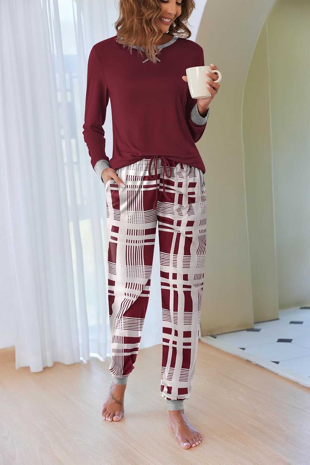 Detalle 2 de Ekouaer Women's Pajama Set, Long Sleeve