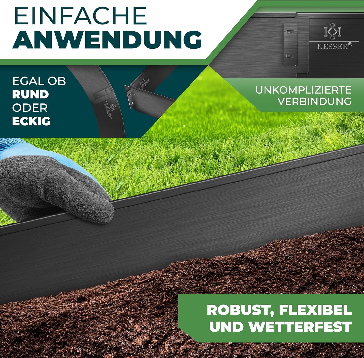 Thumbnail 4 de KESSER Rasenkante Beeteinfassung – 50 m, 100x18 cm inkl. Handschuhe
