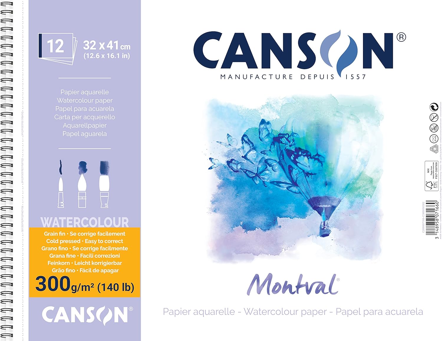 Thumbnail 3 de Canson Montval Blocco da Disegno per Acquerello 24x32 cm, 12 fogli spiralati