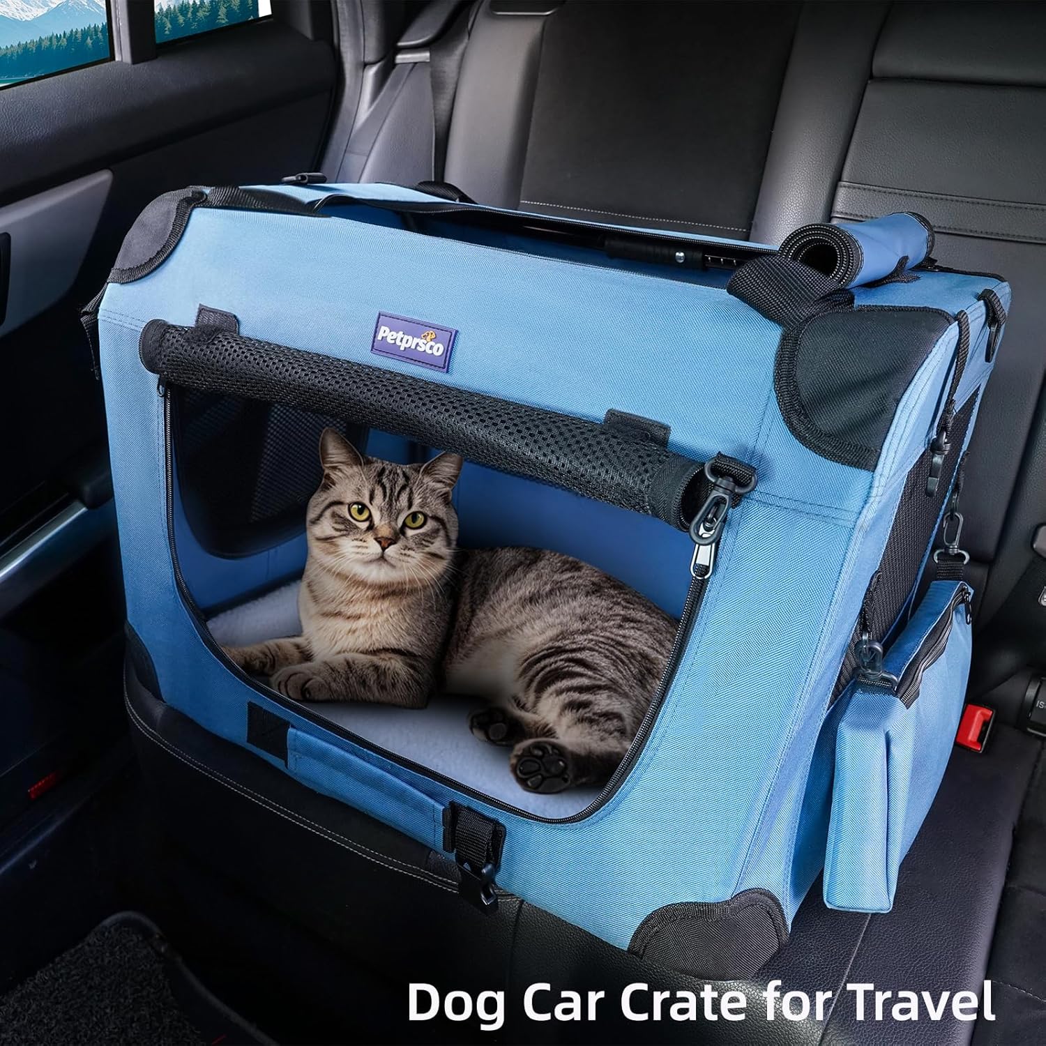 Thumbnail 6 de Petprsco Portable Collapsible Dog Crate Travel Carrier (60x42x42cm) with Blanket & Foldable Bowl