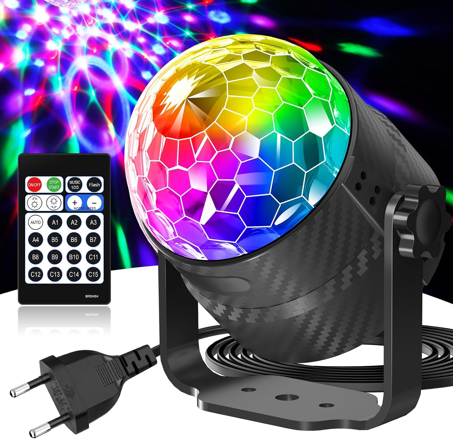 Detalle de Gobikey Luces discoteca: bola giratoria 360° con control musical y 15 efectos RGBP