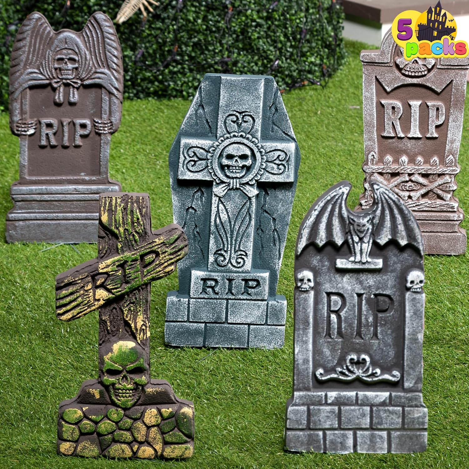 Detalle de JOYIN 10519 Halloween-grafstenen van schuim, 43,2 cm, met metalen haringen