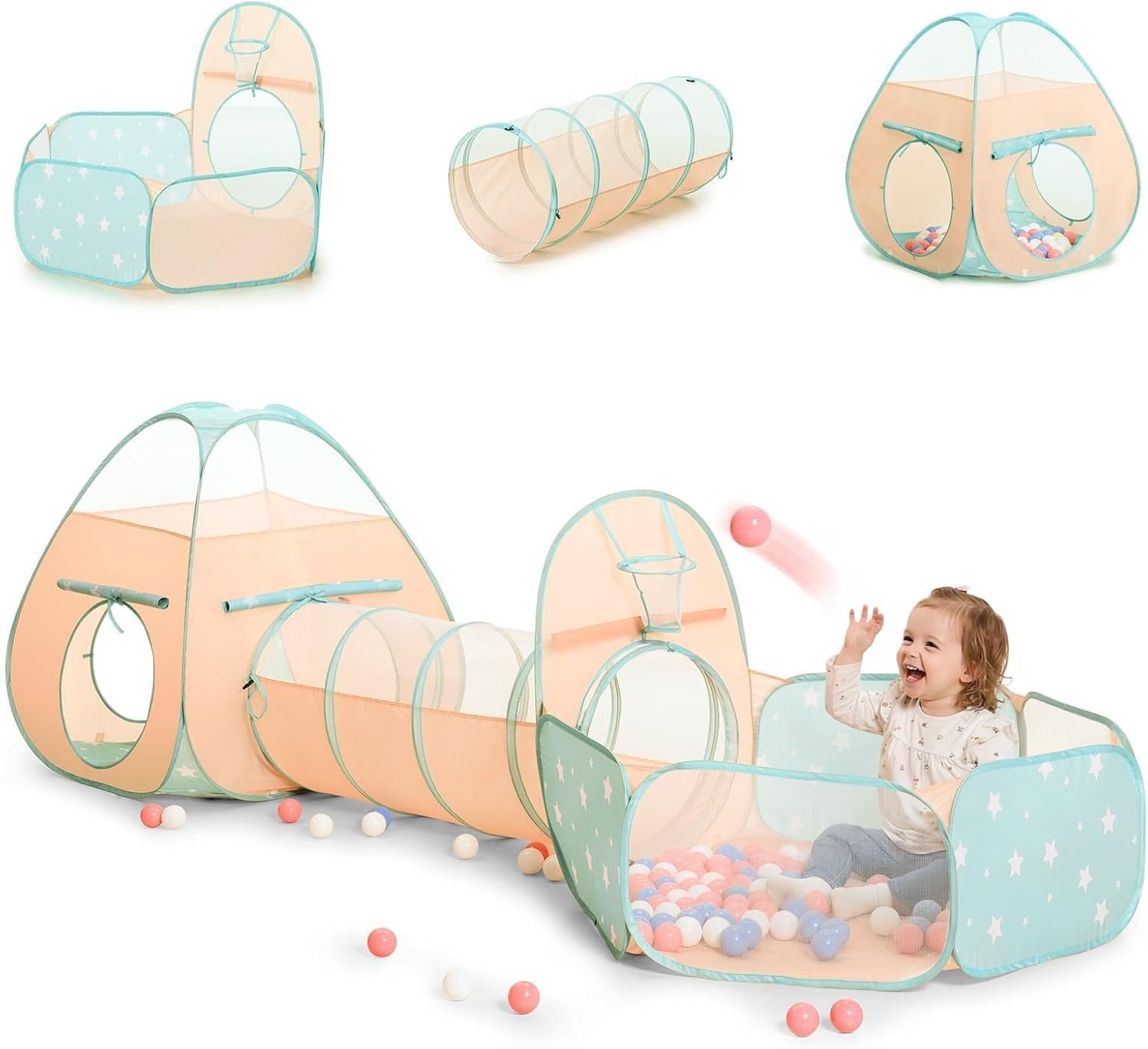 Detalle 2 de PigPigPen 3 in 1 Kids Play Tent with Tunnel