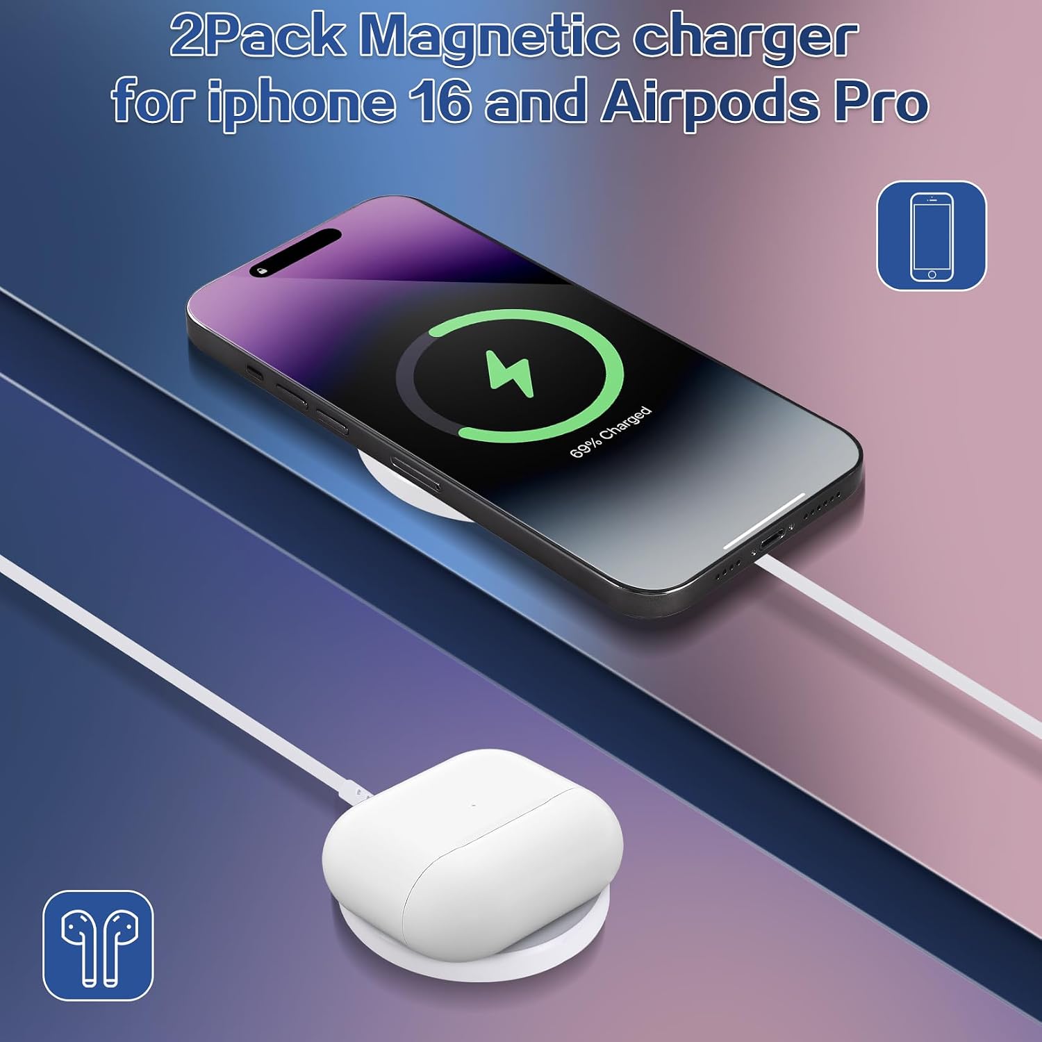 Detalle 2 de Magnetic Wireless Charger for iPhone 16 2-Pack