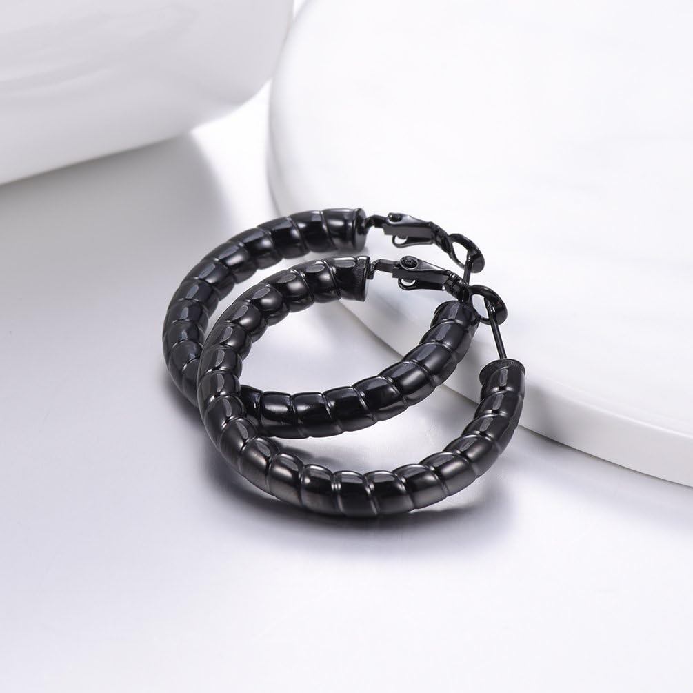 Thumbnail 3 de PROSTEEL Orecchini a cerchio donna in acciaio inox 316L placcato oro 18K, colorazione argento/nero, confezione regalo