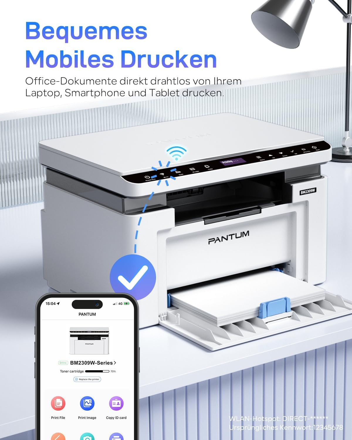 Thumbnail 1 de PANTUM BM2309W Laserdrucker 3-in-1 (Drucken, Scannen, Kopieren) mit WLAN, AirPrint & Mopria