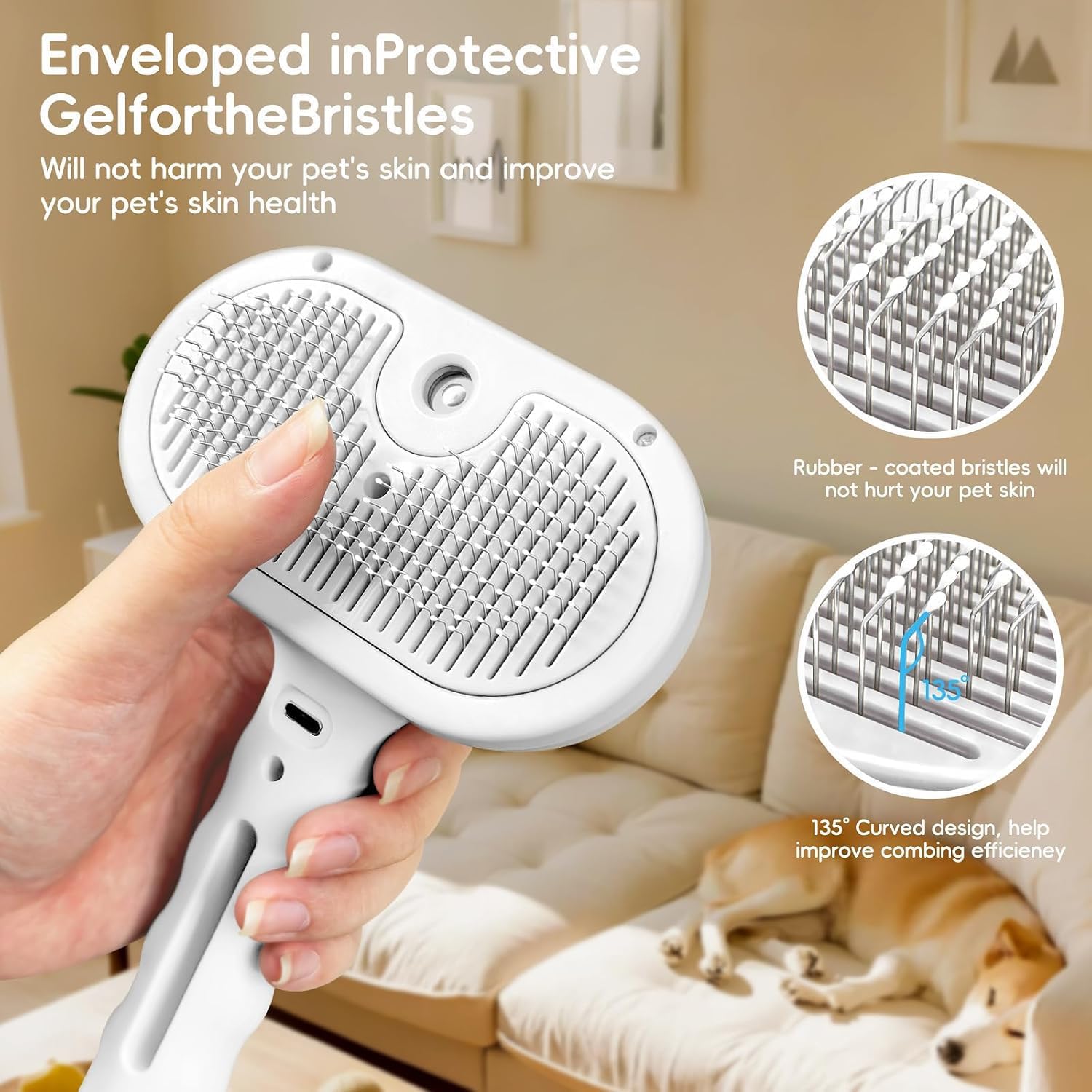 Detalle de Brosse à Vapeur 3-en-1 pour Chats et Animaux à Poils, SPA, Massage et Toilettage - Blanc