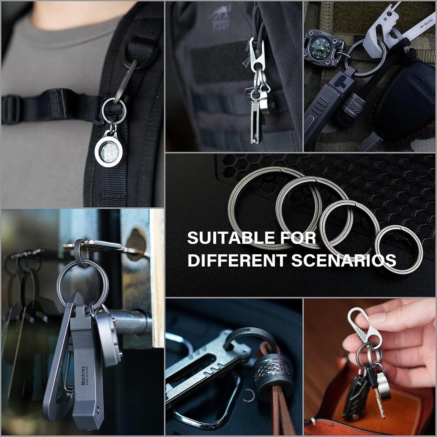 Detalle de MecArmy EDC porte-clés en titane TC4 à pousser sur le côté pour protéger vos ongles