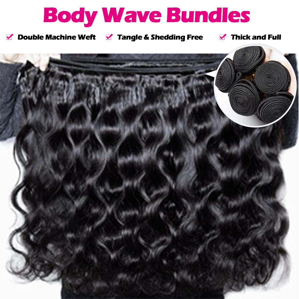 Detalle de 12A Brazilian Body Wave Hair Bundles with 4x4 HD Lace Closure — 16, 18, 20 Inches (3 Bundles)