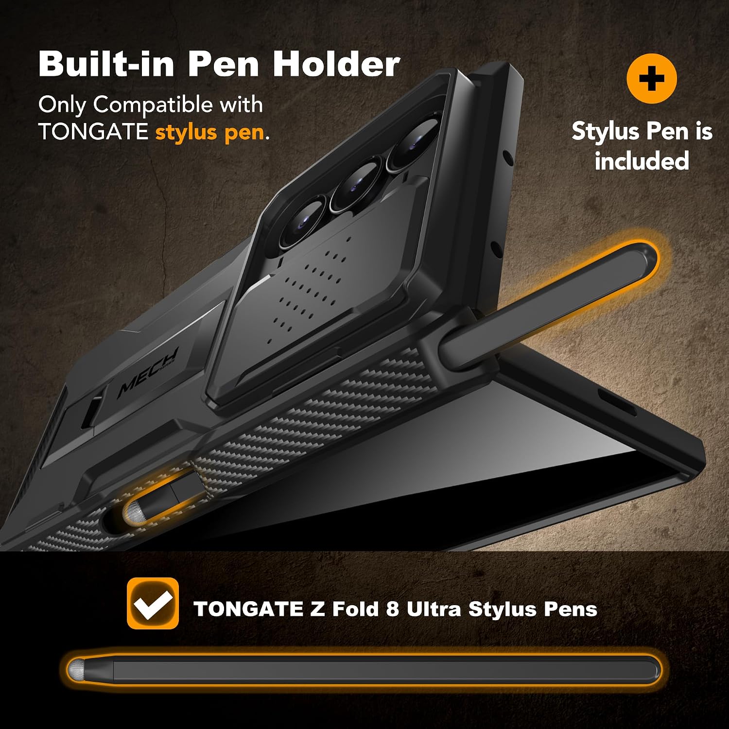 Detalle de TONGATE Z Fold 8 Ultra Case with Stylus, Privacy Screen and Camera Cover