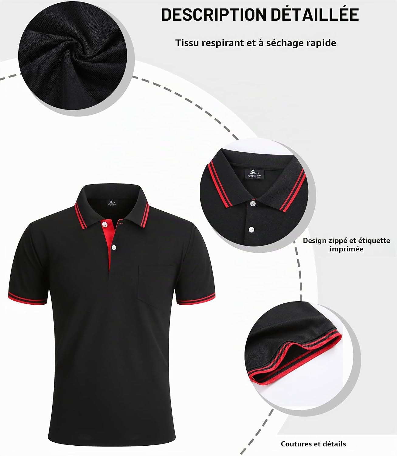 Detalle 2 de LLdress herenpolo met korte mouwen, ademend en sneldrogend voor sport en zomer