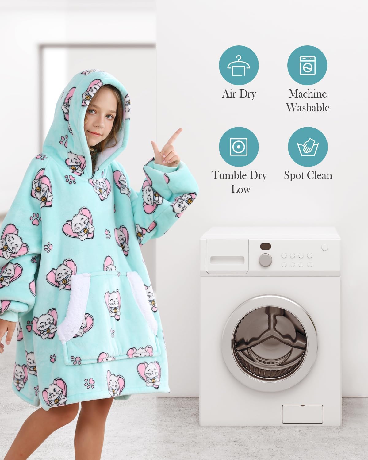 Detalle 1 de Topblan kids blanket Wearable Hoodie Blanket for Kids, Flannel & Sherpa