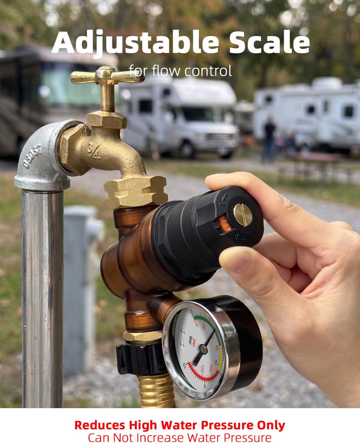 Thumbnail 1 de FOCSPROD RV Water Pressure Regulator with Gauge and Rotatable Scale