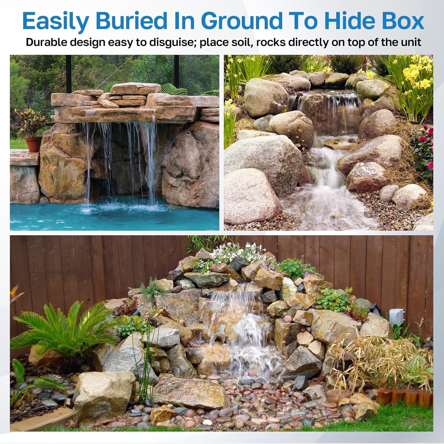 Detalle 2 de POPOSOAP Pond Waterfall Kit with 4500 L/H Pump, 3m Corrugated Tubing and Filter Media