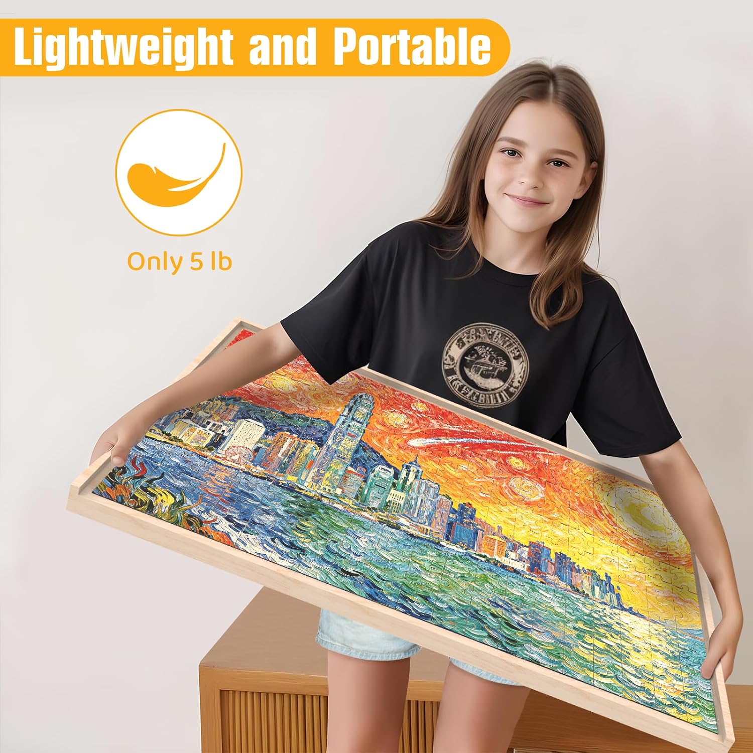 Thumbnail 4 de 1000 Piece Puzzle Board with Drawers Rotatable 360-Degree Wheels and Cover — 30" x 22" Wooden Puzzle Table Storage Organizer