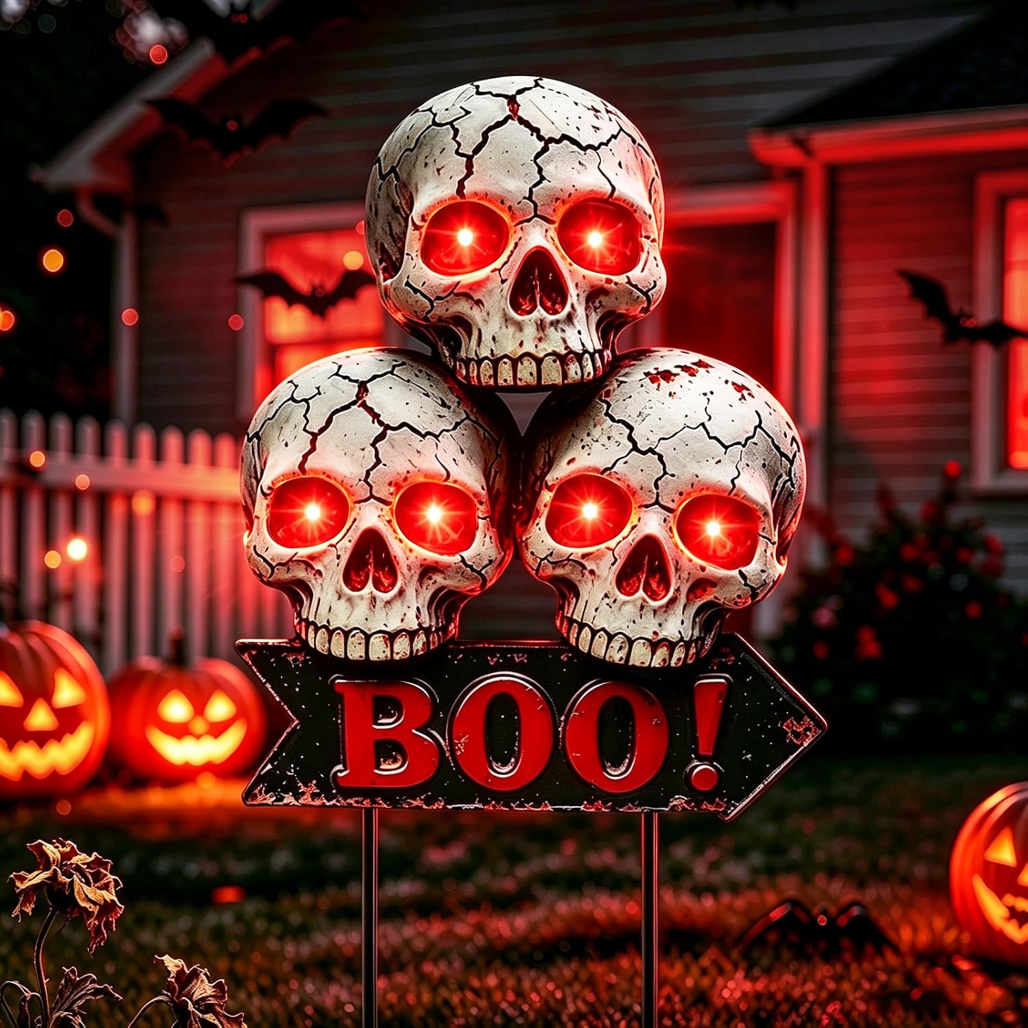 Detalle de yulloyello LL-WSSTKL-1P Solar Halloween Skull Garden Stake with Red LED Eyes