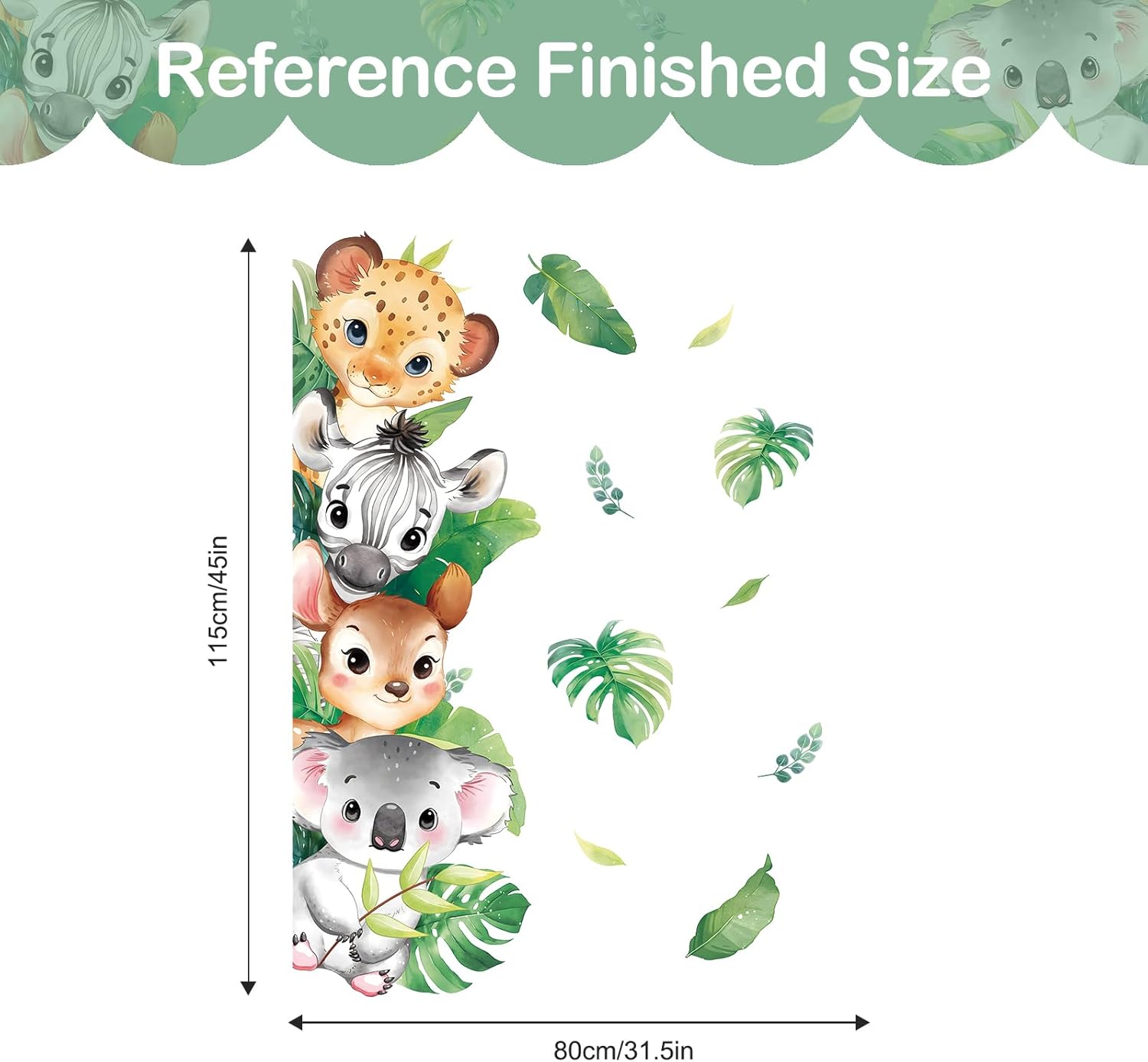 Detalle de Tanlaby Safari – Autocollants muraux animaux de la jungle (2 pcs, 29 x 90 cm)
